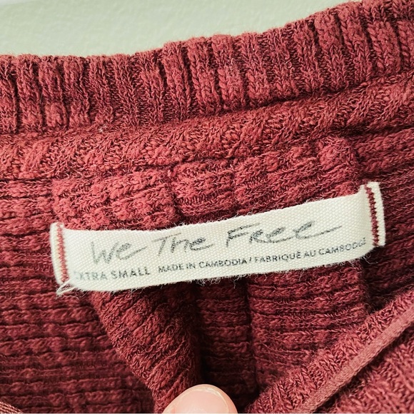 Free People Long Sleeve Top Maroon Sz XS - Picture 4 of 8